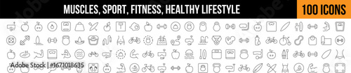 Sport and Fitness, Healthy Lifestyle Outline Icon Collection. Editable Stroke. Perfect for Graphics, Designs, Books, Adverts, Apps