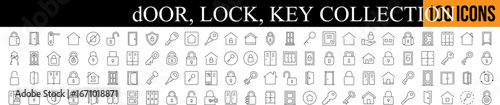 Door with Lock and Key Picture Collection. Editable Stroke. Perfect for Graphics, Designs, Books, Adverts, Apps