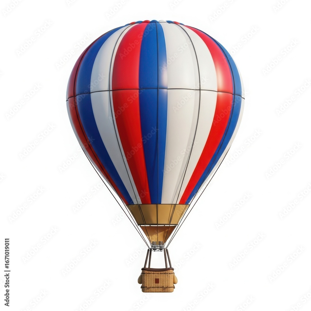 Fototapeta premium Classic red white and blue hot air balloon isolated on white background
