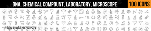 Chemistry and Laboratory Bulb Related Line Icon Collection. Editable Stroke. Perfect for Graphics, Designs, Books, Adverts, Apps