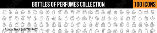  Various Bottles of Perfume Simple Icon Collection. Editable Stroke. Perfect for Graphics, Designs, Books, Adverts, Apps