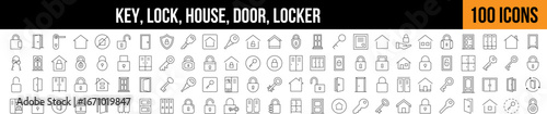 Locker, House, Door Outline Image Collection. Editable Stroke. Perfect for Graphics, Designs, Books, Adverts, Apps
