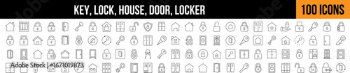 Locker, House, Door Outline Picture Collection. Editable Stroke. Perfect for Graphics, Designs, Books, Adverts, Apps