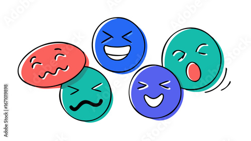 Happy laughing and yawning cartoon faces emoji