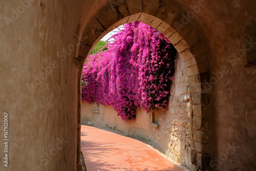 Fototapeta Naklejka Na Ścianę i Meble -  Old town narrow stone street with arches in Dubrovnik Croatia and Rhodes Greece