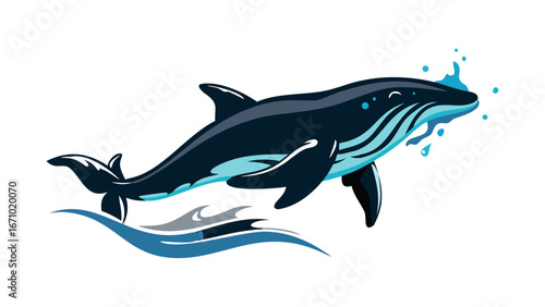 Majestic whale breaching ocean waves stylized water