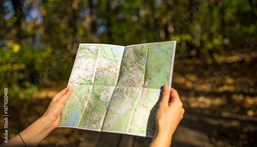 Hands holding a map in a park