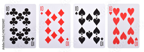 Set of playing cards isolated on white background, Hearts, Clubs, Spades and Diamonds