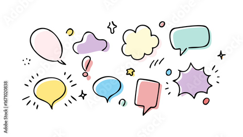 Pastel Hand Drawn Speech Bubbles And Comic Elements dialogue communication