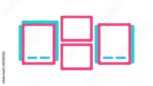 Pink and turquoise frames with blue accents abstract background