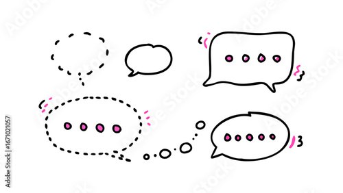 Pink doodle speech bubbles and punctuation marks communication dialogue