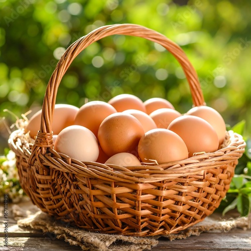 Basket of eggs outdoors