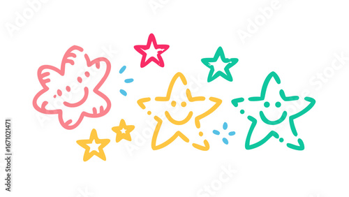 Playful smiling stars and confetti happy