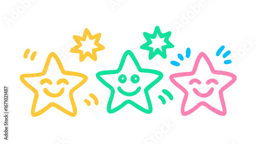 Playful smiling stars in vibrant colors happy