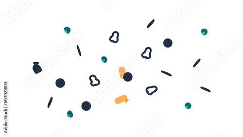 Scattered abstract shapes and objects teal