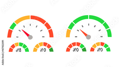 Speedometer gauge indicators with color segments scale