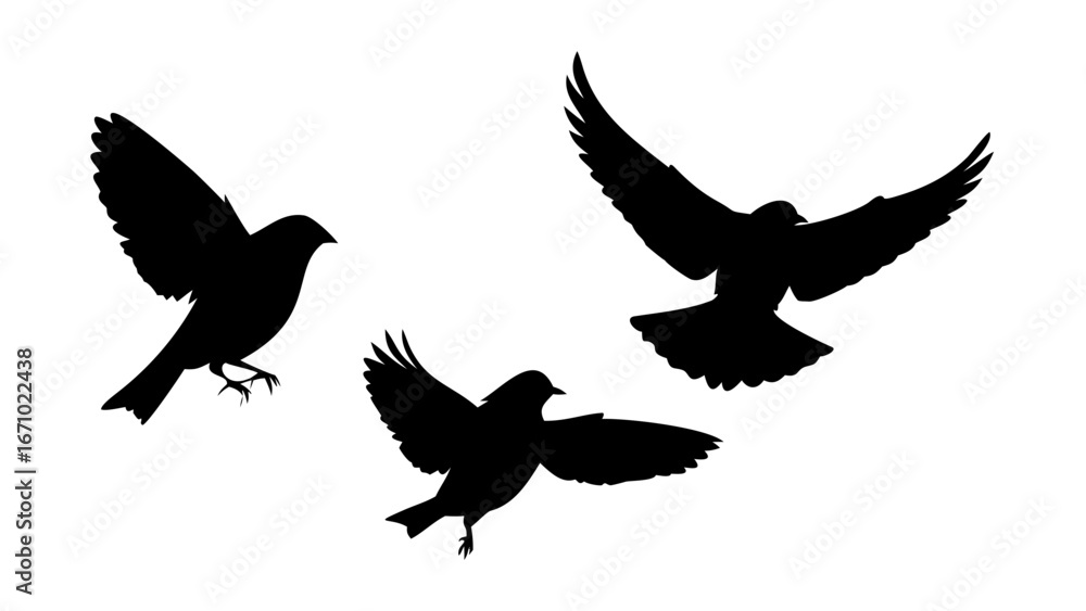 Obraz premium Three Sparrows Perched Together birds silhouette