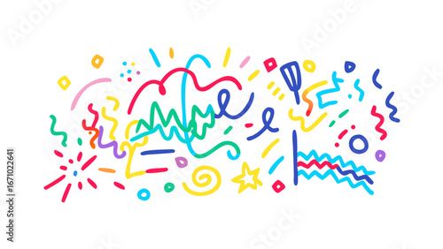 Vibrant colorful abstract doodles on white background bright