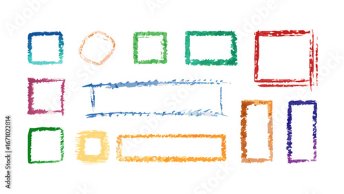 Whimsical crayon style frames in various colors borders colorful