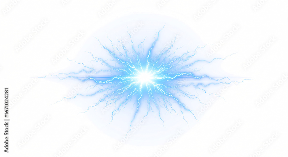 Naklejka premium Electric Energy Burst with Intense Blue Lightning Emanating Outward.
