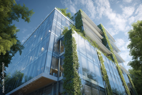 Modern eco-friendly office building with vertical garden