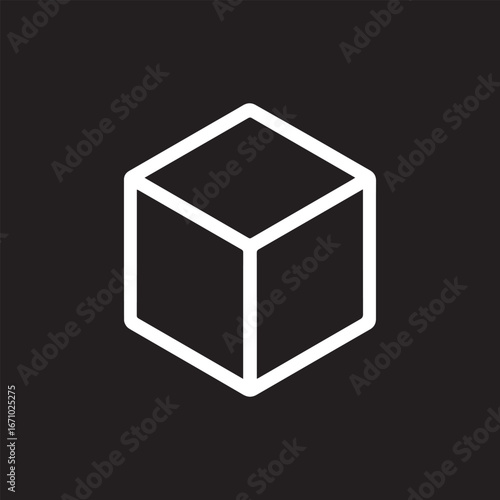 A sleek minimalist design of a perfect three dimensional cube outlined in pure white against a stark solid black background creating abstract simplicity