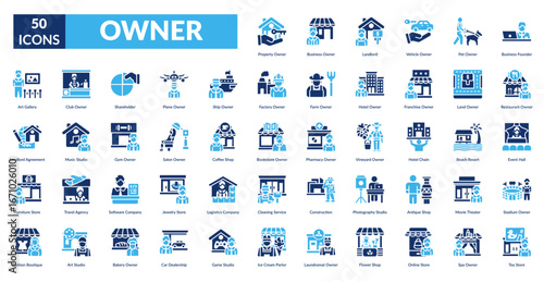 owner fill icon set. Property , Business , Landlord, Vehicle , Pet , Business Founder, Restaurant 