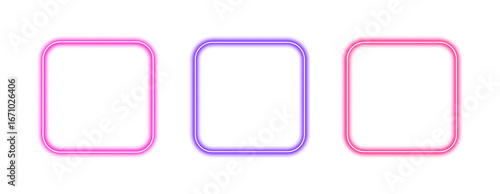 Collection of glowing neon square frame elements