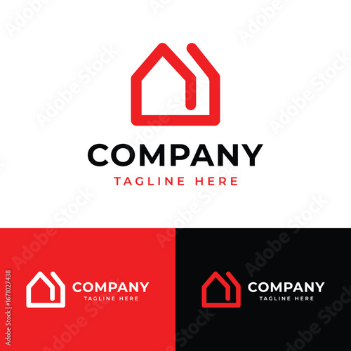 Simple lines red house home logo symbol icon flat stock vector design