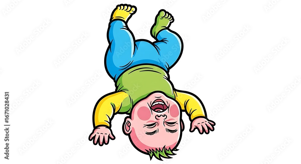 Obraz premium Cartoon baby upside down vector illustration infant child drawing art