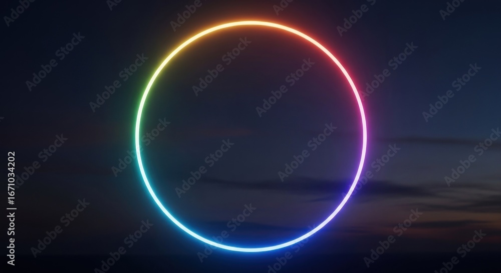 Obraz premium Gradient neon ring against a dark twilight sky