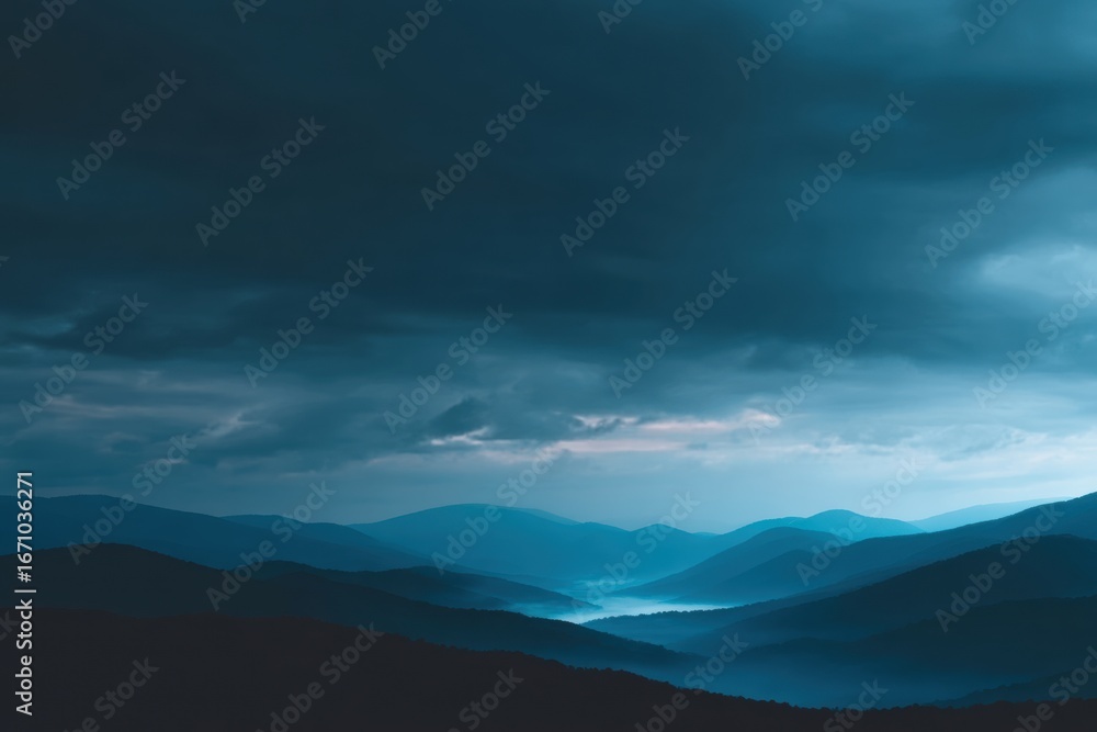 Obraz premium Moody Blue Mountain Range Landscape