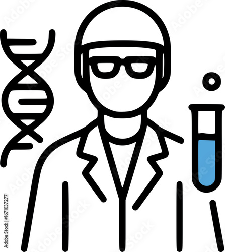 Scientist with DNA Icon – Medical Research and Biology Symbol