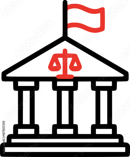 Court Building with Flag Icon – Law and Justice Symbol
