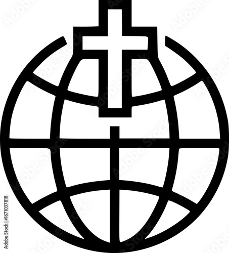 Globe with Cross Icon – Christianity, Global Mission and Faith Outreach Symbol