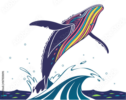 Whale breaching ocean silhouette illustration
