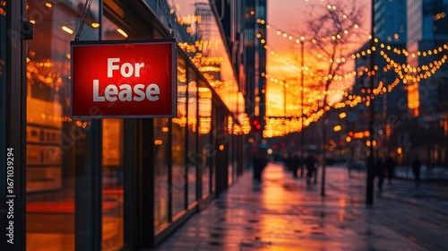 A vibrant city street at sunset, featuring a 