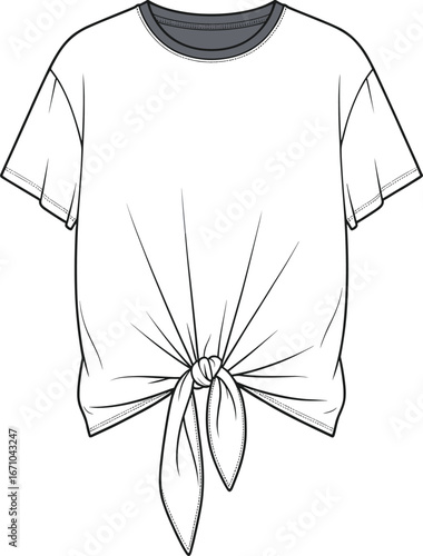 Fashion Flat Sketch of a White T Shirt with a Front Knot Detail apparel clothing