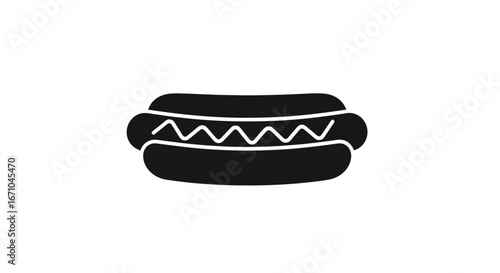 Simple black and white graphic of a hot dog.