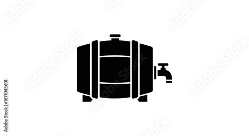 Black silhouette icon of a wooden barrel with a tap, typically used for storing and dispensing beverages.