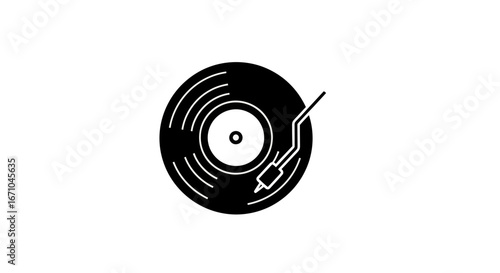 Black and white graphic of a vinyl record player.
