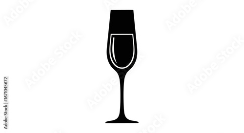 Elegant black silhouette of a champagne flute filled with sparkling wine, ready for a toast.