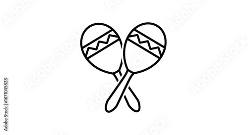 Simple black and white illustration depicting two crossed maracas, musical instruments.