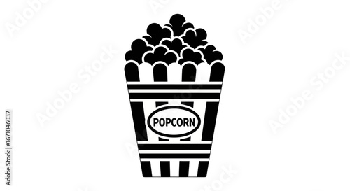 Black and white illustration of a bucket of popcorn with stripes.