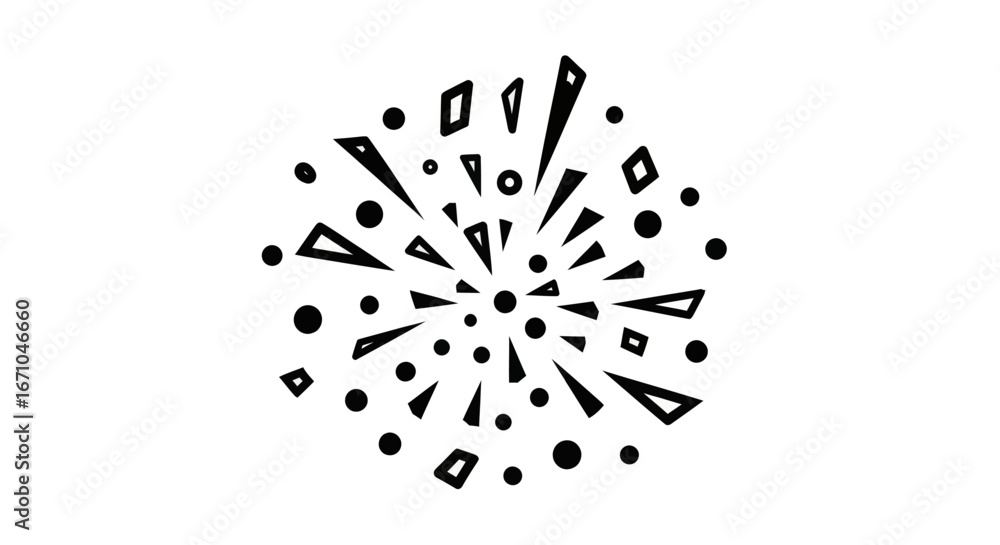 Obraz premium Black and white firework burst vector graphic.