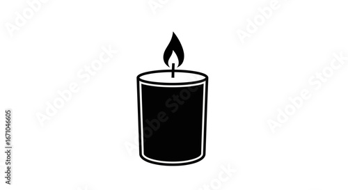 A simple black and white illustration of a lit candle with a flame.