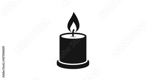Black silhouette icon of a burning candle with a flickering flame, isolated on a white background, symbolizing light or remembrance.