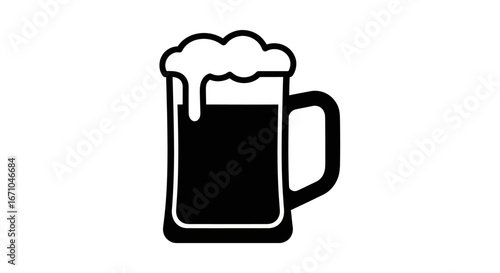 A black and white illustration of a frothy beer mug, symbolizing refreshment and enjoyment.