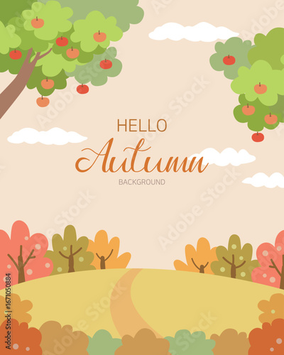Autumn landscape background image with trees and fruits, season, plant, nature