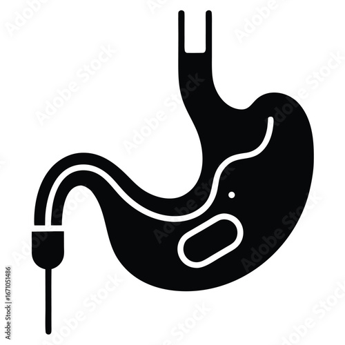 Black stomach with tube and internal details organ